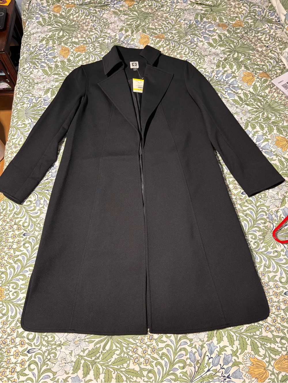 Classic Anne Klein Black Women's Long Open Front Jacket M